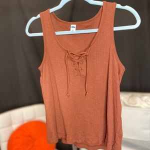 Burnt Orange Tank Top Cross Front Lacing